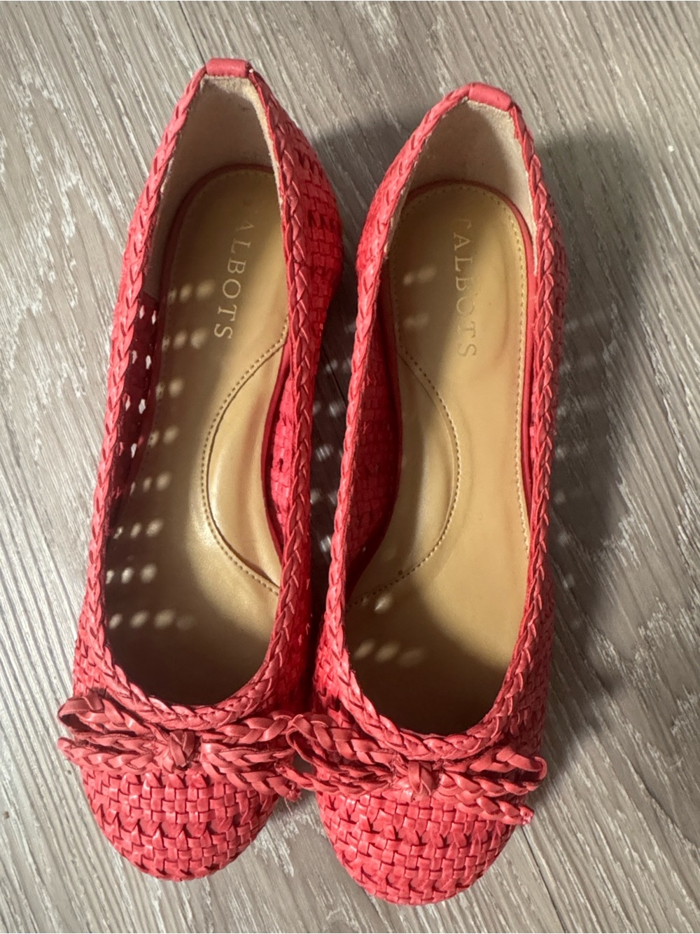 Talbots Coral-Pink Woven Ballet Flats with Braided Bow